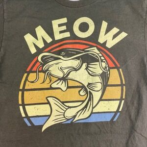 Port & Company Meow Fish Shirt Men's Small Funny Fishing Green Catfish Retro